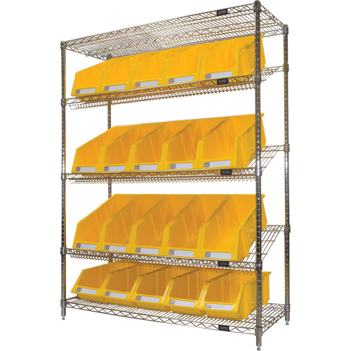 &eacute;tag&egrave;re en treillis m&eacute;tallique &agrave; tablettes inclin&eacute;es avec bacs, Tiers 5, 48" la x 63" h x 18" p Equipex