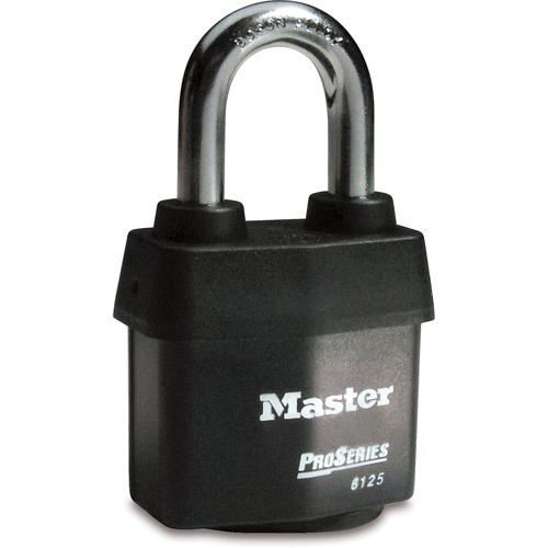 ProSeries&reg; Weather Tough&reg; Padlock, Black, Keyed Different, Laminated Steel, 2-3/8" Width Equipex