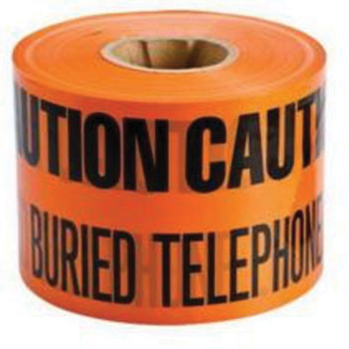 Ruban d'avertissement de danger souterrain Buried Telephone Line Identoline, 6" la x 1000' lo, Noir/orange Equipex
