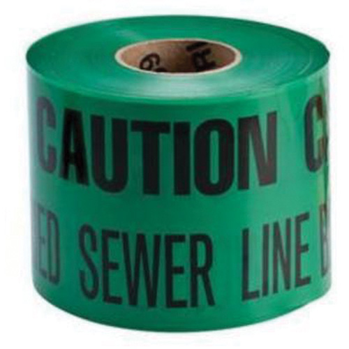 "Buried Sewer Line" Identoline&reg; Underground Warning Tape, 6" W x 1000' L, Black on Green Equipex