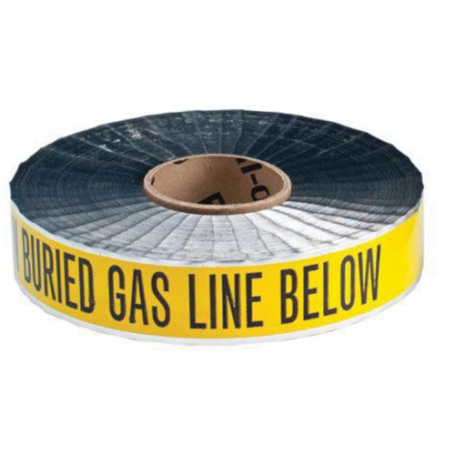 Ruban d'avertissement de danger souterrain Gas Line Identoline, 2" la x 1000' lo, Noir sur jaune Equipex