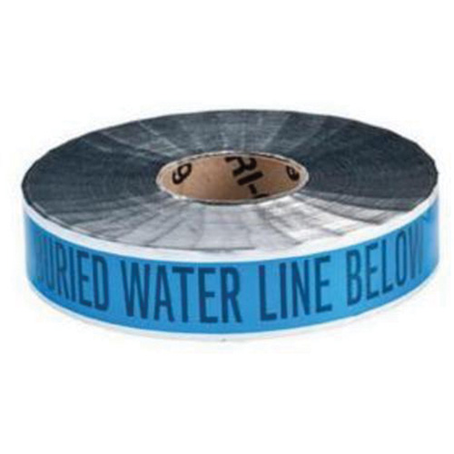 Ruban d'avertissement de danger souterrain Water Line Identoline, 2" la x 1000' lo, Noir sur bleu Equipex
