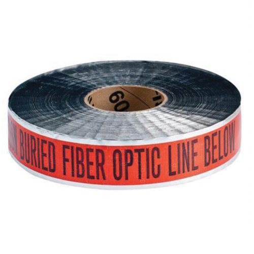 Ruban d'avertissement de danger souterrain Fiber Optic Line Identoline, 2" la x 1000' lo, Noir/orange Equipex