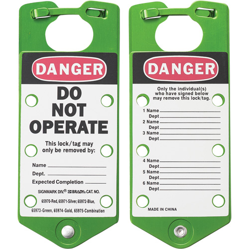 Labeled Lockout Hasps, Green Equipex