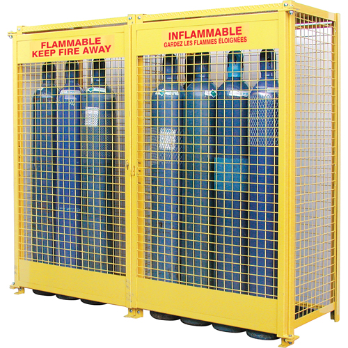 Gas Cylinder Cabinets, 20 Cylinder Capacity, 88" W x 30" D x 74" H, Yellow Equipex