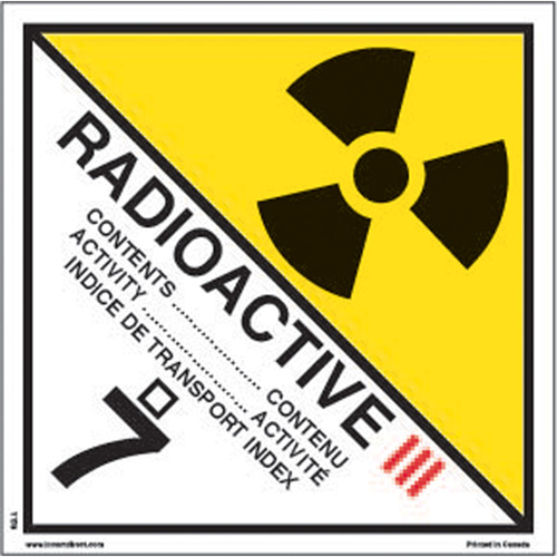 &eacute;tiquettes d'exp&eacute;dition TMD, Classe 7, Radioactif III, Papier Equipex