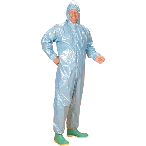 Combinaison &agrave; capuchon de 0,5 mils en tissu r&eacute;sistant aux flammes et aux produits chimiques, Moyen, Bleu, Tissu ignifug&eacute; Equipex