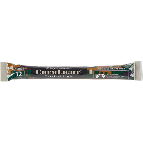 B&acirc;tons de s&eacute;curit&eacute; luminescents Cyalume 6", Orange, Dur&eacute;e 12 h Equipex