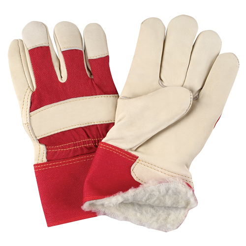Gants d'ajusteur rouge & blanc doubl&eacute;s pour l'hiver de premi&egrave;re qualit&eacute;, Grand, Paume en Cuir fleur de vache, Doublure en Boa Equipex