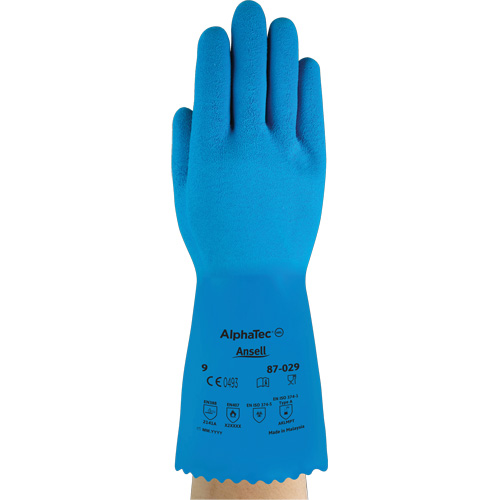 AlphaTec&reg; 87-029 Gloves, Size Small/7, 12" L, Rubber Latex, Nylon Inner Lining, 50-mil Equipex