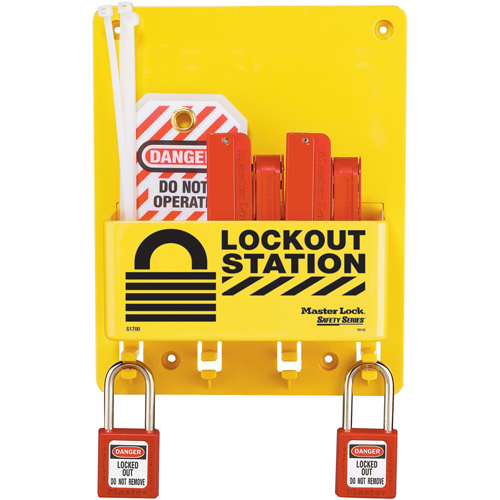 Compact Lockout Station, Thermoplastic Padlocks, 4 Padlock Capacity, Padlocks Included Equipex