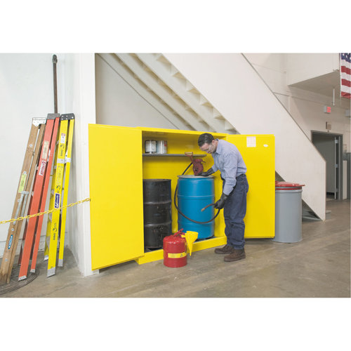 Sure-Grip&reg; EX Vertical Drum Storage Cabinets, 110 US gal. Cap., 2 Drums, Yellow Equipex