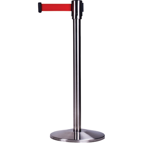 Barri&egrave;res sur pieds pour le contr&ocirc;le des foules, Acier, 35" h, Ruban Rouge, Longueur du ruban 7' Equipex