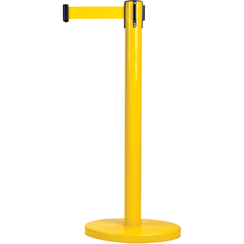 Barri&egrave;res sur pieds pour le contr&ocirc;le des foules, Acier, 35" h, Ruban Jaune, Longueur du ruban 7' Equipex