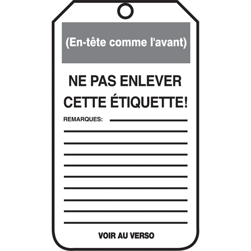 &eacute;tiquettes de verrouillage, Papier cartonn&eacute;, 3-1/8" la x 5-7/8" h, Français Equipex