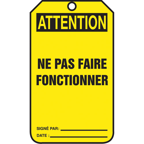 &eacute;tiquettes de verrouillage, Papier cartonn&eacute;, 3-1/8" la x 5-7/8" h, Français Equipex