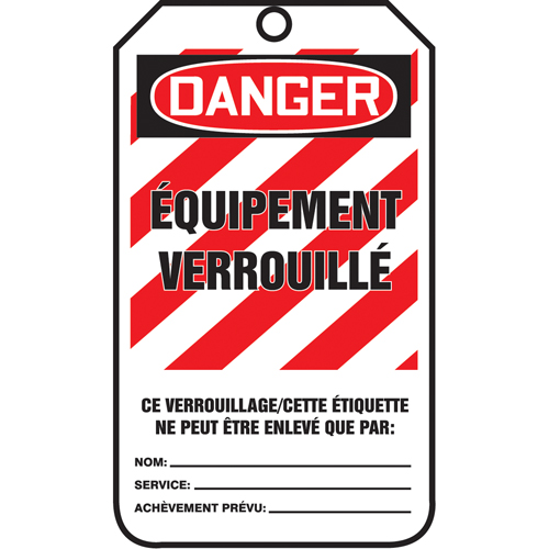 &eacute;tiquettes de s&eacute;curit&eacute; - Verrouillage, Papier cartonn&eacute;, 3-1/8" la x 5-7/8" h, Français Equipex