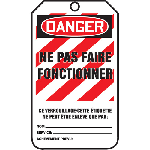 &eacute;tiquettes de verrouillage, Papier cartonn&eacute;, 3-1/8" la x 5-7/8" h, Français Equipex