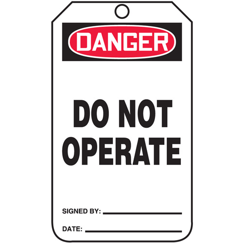 Safety Tags, Cardstock, 3-1/4" W x 5-3/4" H, English Equipex