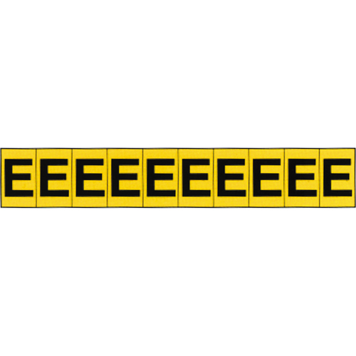 Rep&egrave;res adh&eacute;sifs &agrave; lettres individuelles, E, 1" h, Noir sur jaune Equipex