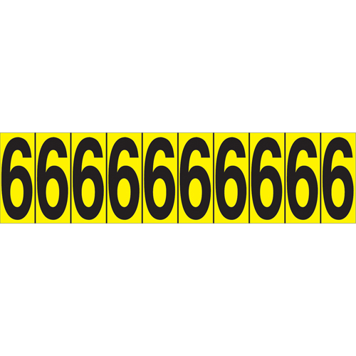 Rep&egrave;res adh&eacute;sifs &agrave; chiffres individuels, 6, 1-15/16" h, Noir sur jaune Equipex