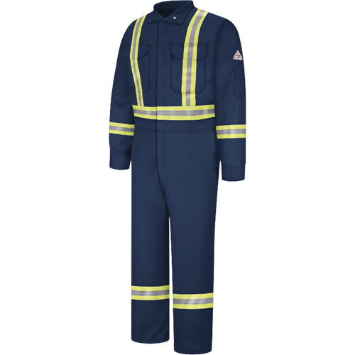 Flame-Resistant Coveralls with Reflective Trim, Size 38, Navy Blue, 12.2 cal/cm² Equipex