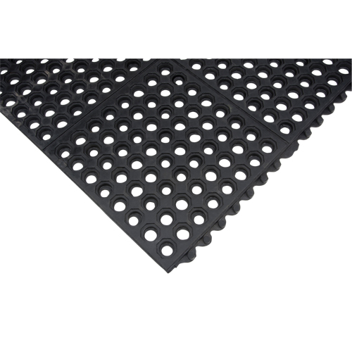 Anti-Fatigue Link Matting, Honeycomb, 3' x 3' x 1/2", Black, Natural Rubber Equipex