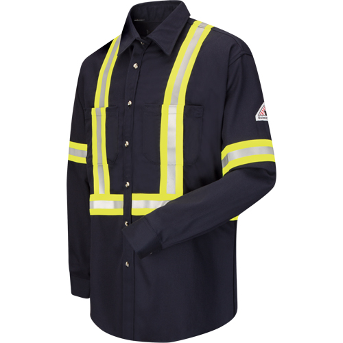 Work Shirt with Reflective Trim, Cotton/Nylon, Medium, High Visibility Orange Equipex