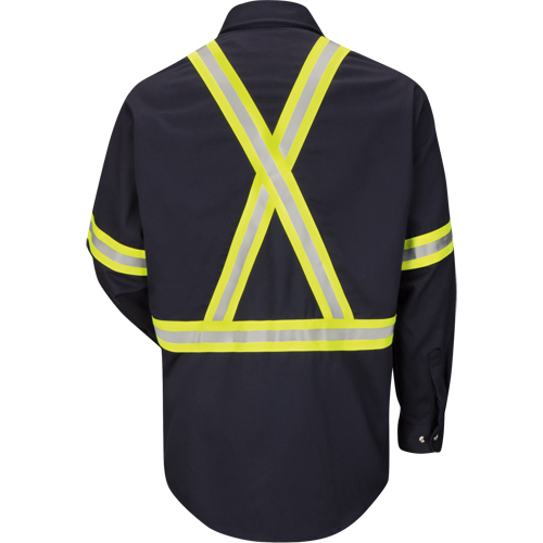Work Shirt with Reflective Trim, Cotton/Nylon, Medium, High Visibility Orange Equipex