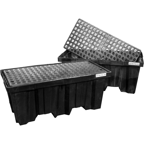 Palettes emboîtables pour contr&ocirc;le des d&eacute;versements, Capacit&eacute; de d&eacute;versement 66 gal. US, 51" x 26" x 21" Equipex