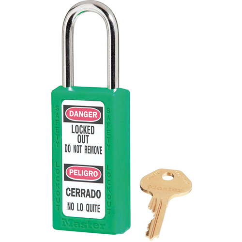411 Zenex Safety Padlocks, Green, Keyed Alike, Thermoplastic, 1-1/2" Width Equipex
