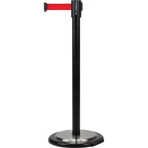 Free-Standing Crowd Control Barrier, Steel, 35" H, Red Tape, 12' Tape Length Equipex