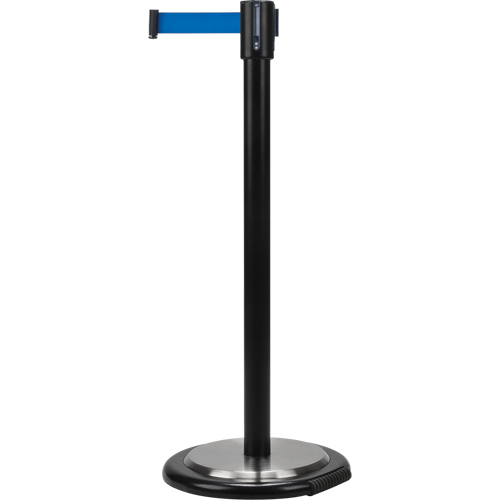Barri&egrave;res sur pieds pour le contr&ocirc;le des foules, Acier, 35" h, Ruban Bleu, Longueur du ruban 7' Equipex