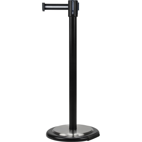 Barri&egrave;res sur pieds pour le contr&ocirc;le des foules, Acier, 35" h, Ruban Noir/Blanc, Longueur du ruban 7' Equipex