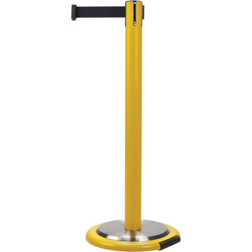 Free-Standing Crowd Control Barrier, Steel, 35" H, Black Tape, 7' Tape Length Equipex
