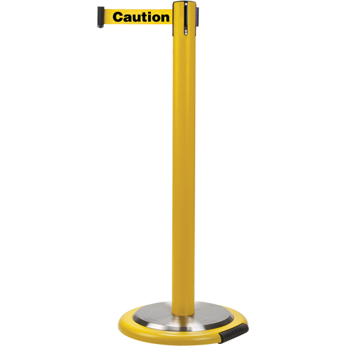 Free-Standing Crowd Control Barrier, Steel, 35" H, Yellow Tape, 7' Tape Length Equipex