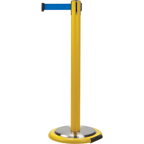 Free-Standing Crowd Control Barrier, Steel, 35" H, Blue Tape, 7' Tape Length Equipex