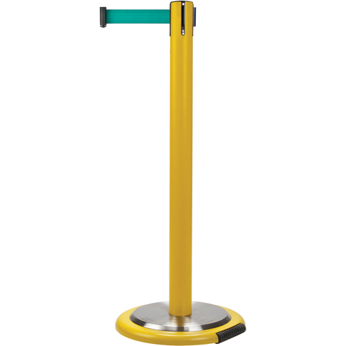Free-Standing Crowd Control Barrier, Steel, 35" H, Green Tape, 7' Tape Length Equipex