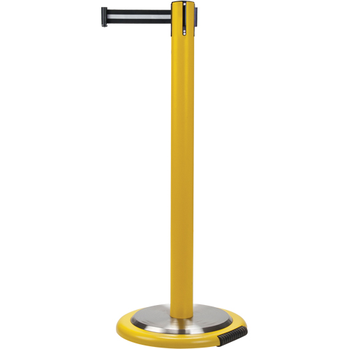 Barri&egrave;res sur pieds pour le contr&ocirc;le des foules, Acier, 35" h, Ruban Noir/Blanc, Longueur du ruban 7' Equipex