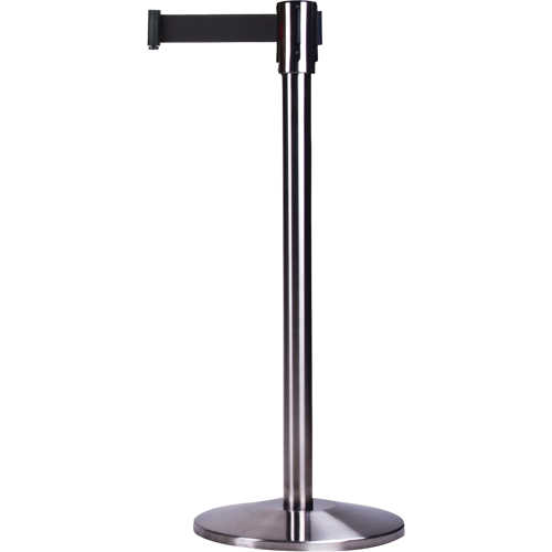 Free-Standing Crowd Control Barrier, Steel, 35" H, Black Tape, 12' Tape Length Equipex