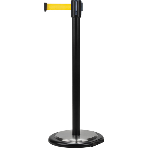 Barri&egrave;res sur pieds pour le contr&ocirc;le des foules, Acier, 35" h, Ruban Jaune, Longueur du ruban 12' Equipex