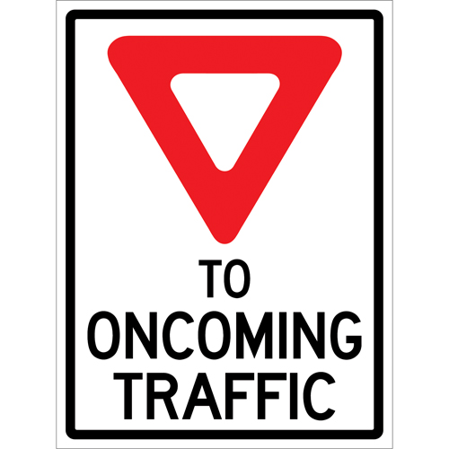 "Yield to Oncoming Traffic" Roll-Up Sign Traffic Sign, 36" x 48", Vinyl, English with Pictogram Equipex