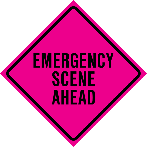 "Emergency Scene Ahead" Roll-Up Traffic Sign, 36" x 36", Vinyl, English Equipex