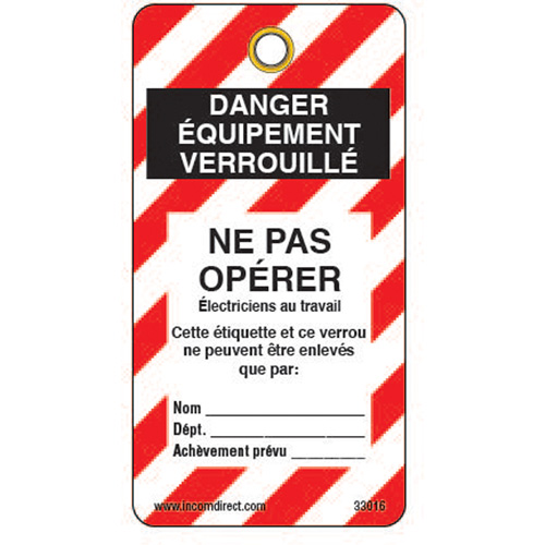 &eacute;tiquettes de verrouillage, Plastique, 3" la x 5-3/4" h, Français Equipex