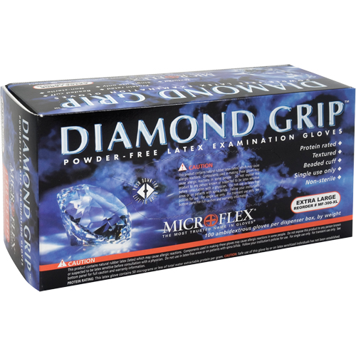 Diamond Grip Examination Gloves, 2X-Large, Latex, 8-mil, Powder-Free, Yellow, Class 2 Equipex