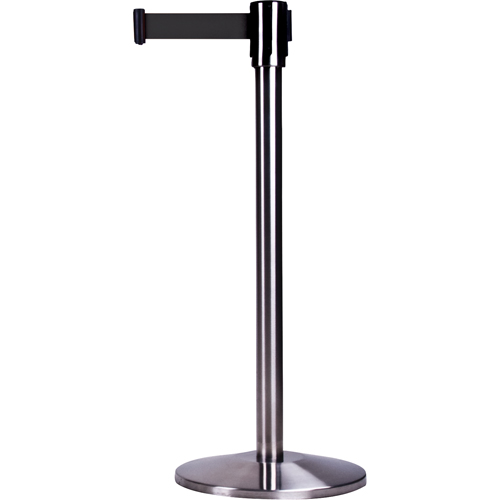 Barri&egrave;res sur pieds pour le contr&ocirc;le des foules, Acier, 35" h, Ruban Noir, Longueur du ruban 7' Equipex