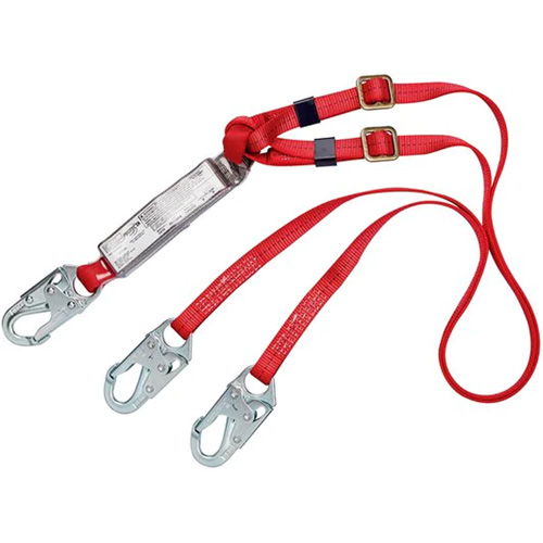 PRO Shock-Absorbing Lanyard, 6', Snap Hook Center, Snap Hook Leg Ends, Polyester Equipex