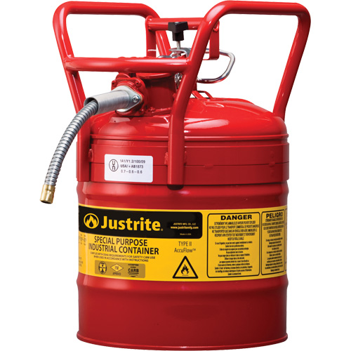 D.O.T. AccuFlow Safety Cans, Type II, Steel, 5 US gal., Red, FM Approved Equipex