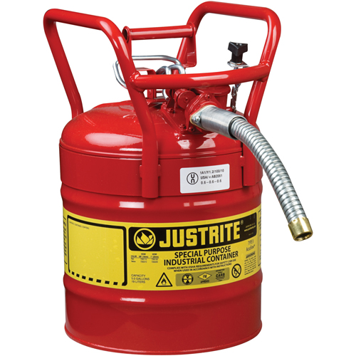 Bidons s&eacute;curitaires D.O.T. de AccuFlow, Type II, Acier, 5 gal. US, Rouge, Homologu&eacute; FM Equipex