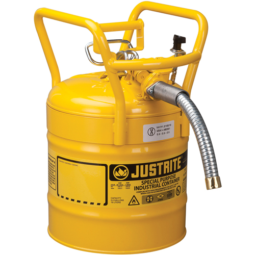 Bidons s&eacute;curitaires D.O.T. de AccuFlow, Type II, Acier, 5 gal. US, Jaune, Homologu&eacute; FM Equipex